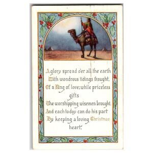 Vintage Christmas Postcard Three Wise Men Camel Pyramids Poem